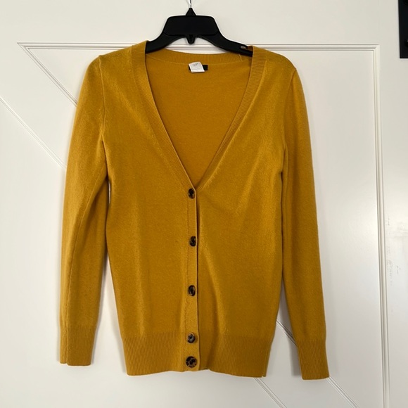 J Crew Mustard Yellow Cardigan Sweater 